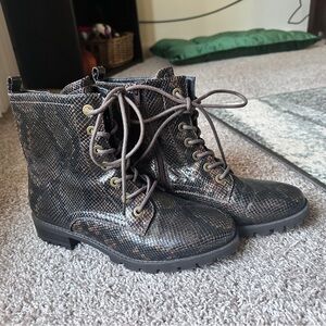 White Mountain Faux Snakeskin Combat Boots